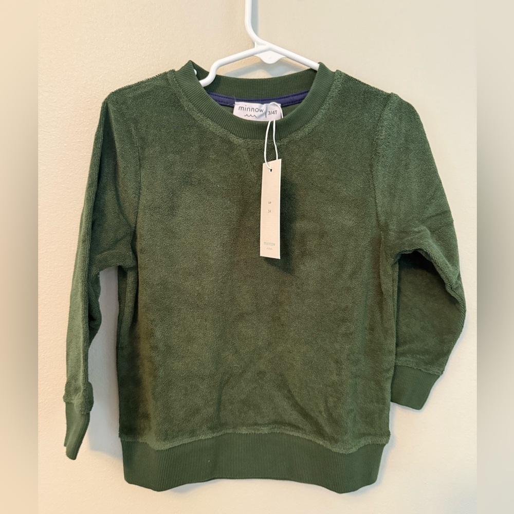 Minnow & Navy Kids Olive Plush Crewneck Sweatshirt